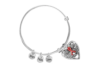 12 Red Ribbon Heart Retractable Charm Bracelets