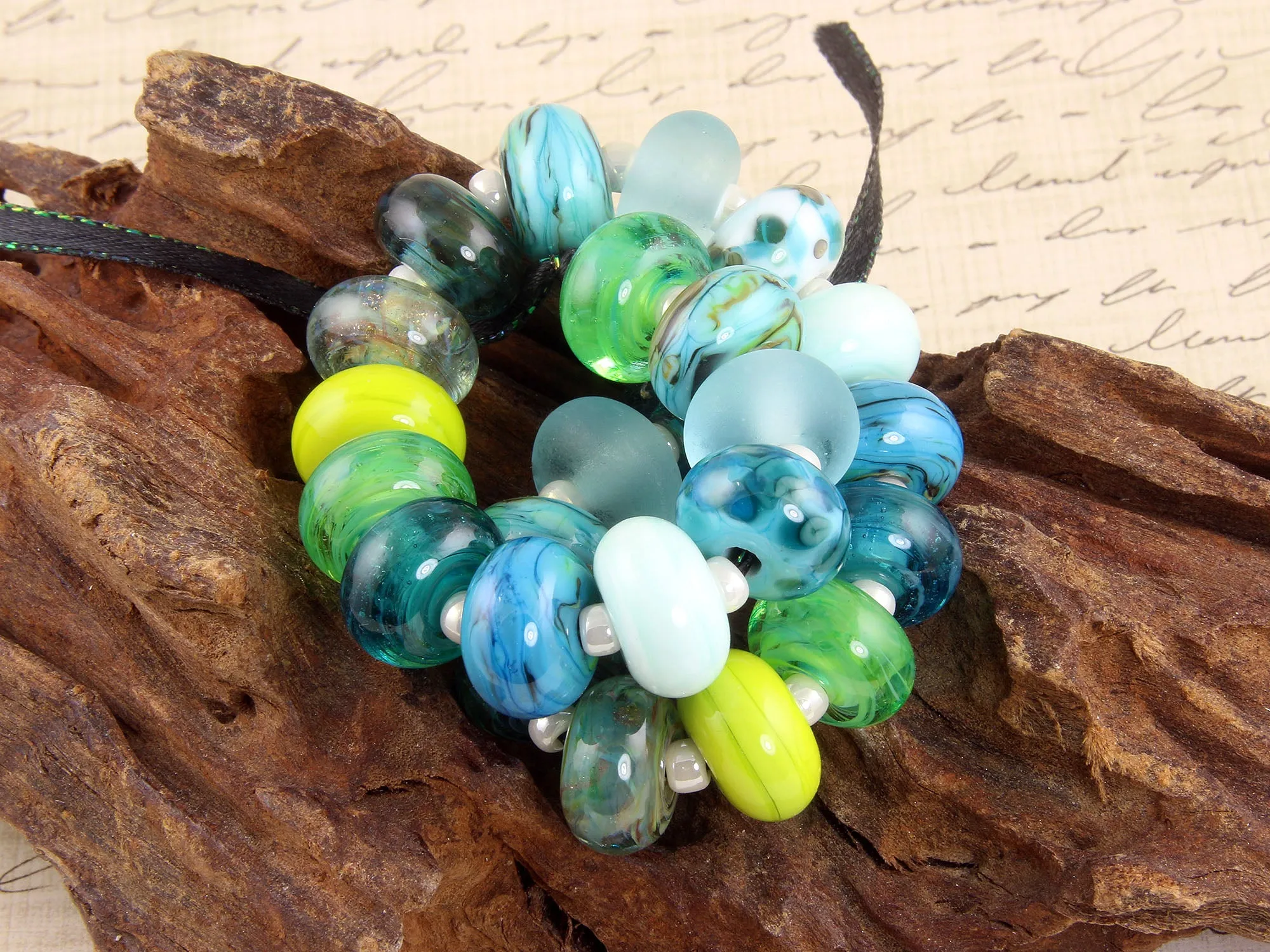 24 Handmade Blue Lagoon Lampwork Beads SRA