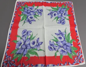 40s VINTAGE Printed Floral Hanky, Colorful Purple Flowers hankie,Handkerchief To Frame,Collectible Hankies,Bridal, Hankies To Collect