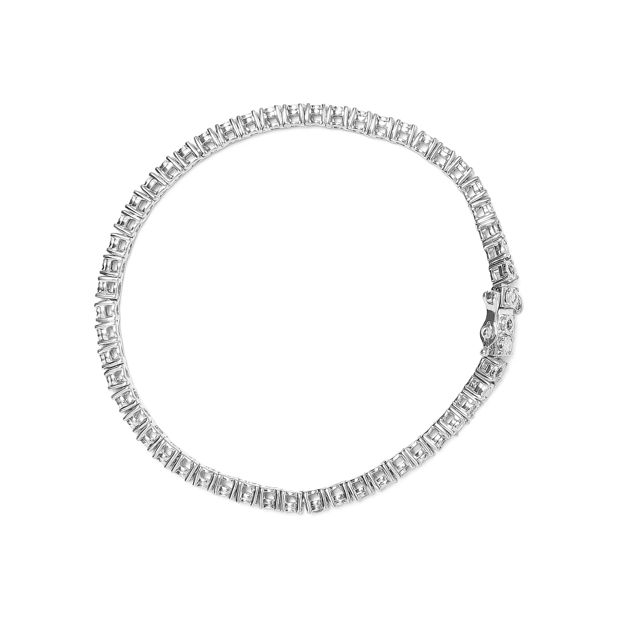 .925 Sterling Silver 1.0 Cttw with Alternating Round White Diamond and Round Treated Black Diamond Tennis Bracelet (Black and I-J Color, I3 Clarity) - Size 7" Inches