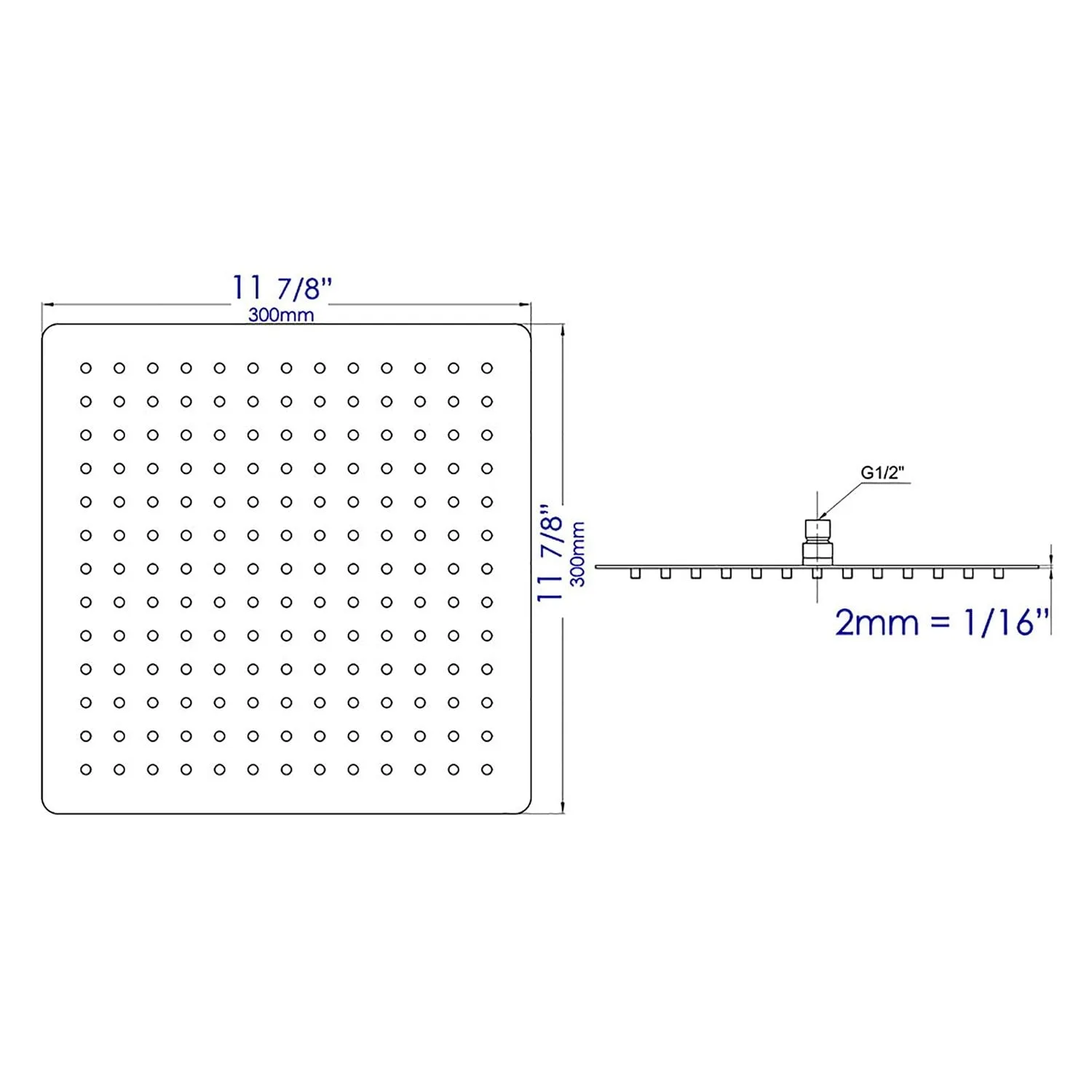 ALFI RAIN12S-BSS Brushed Stainless Steel 12" Square Ultra Thin Rain Shower Head