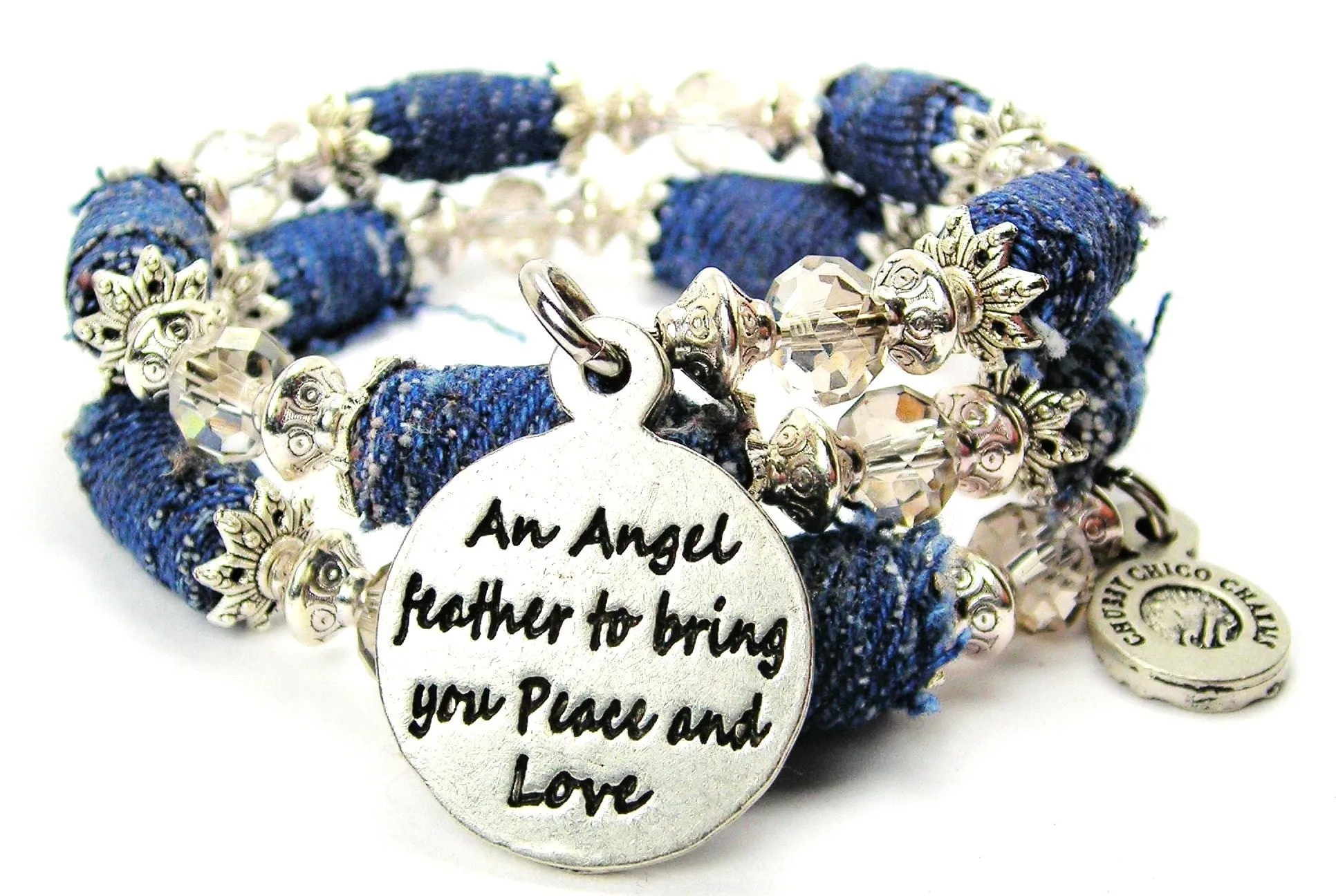An Angel Feather To Bring You Peace And Love Blue Jean Beaded Wrap Bracelet