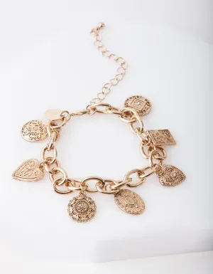 Antique Gold Charm Detail Chain Bracelet