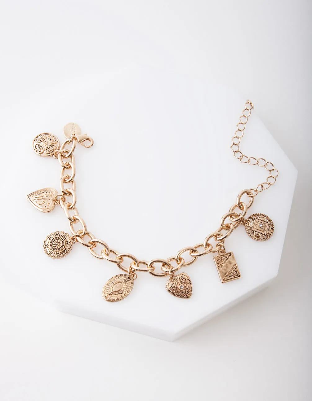 Antique Gold Charm Detail Chain Bracelet