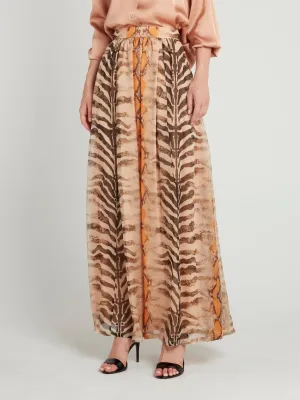 Beige Animal Print Silk Skirt