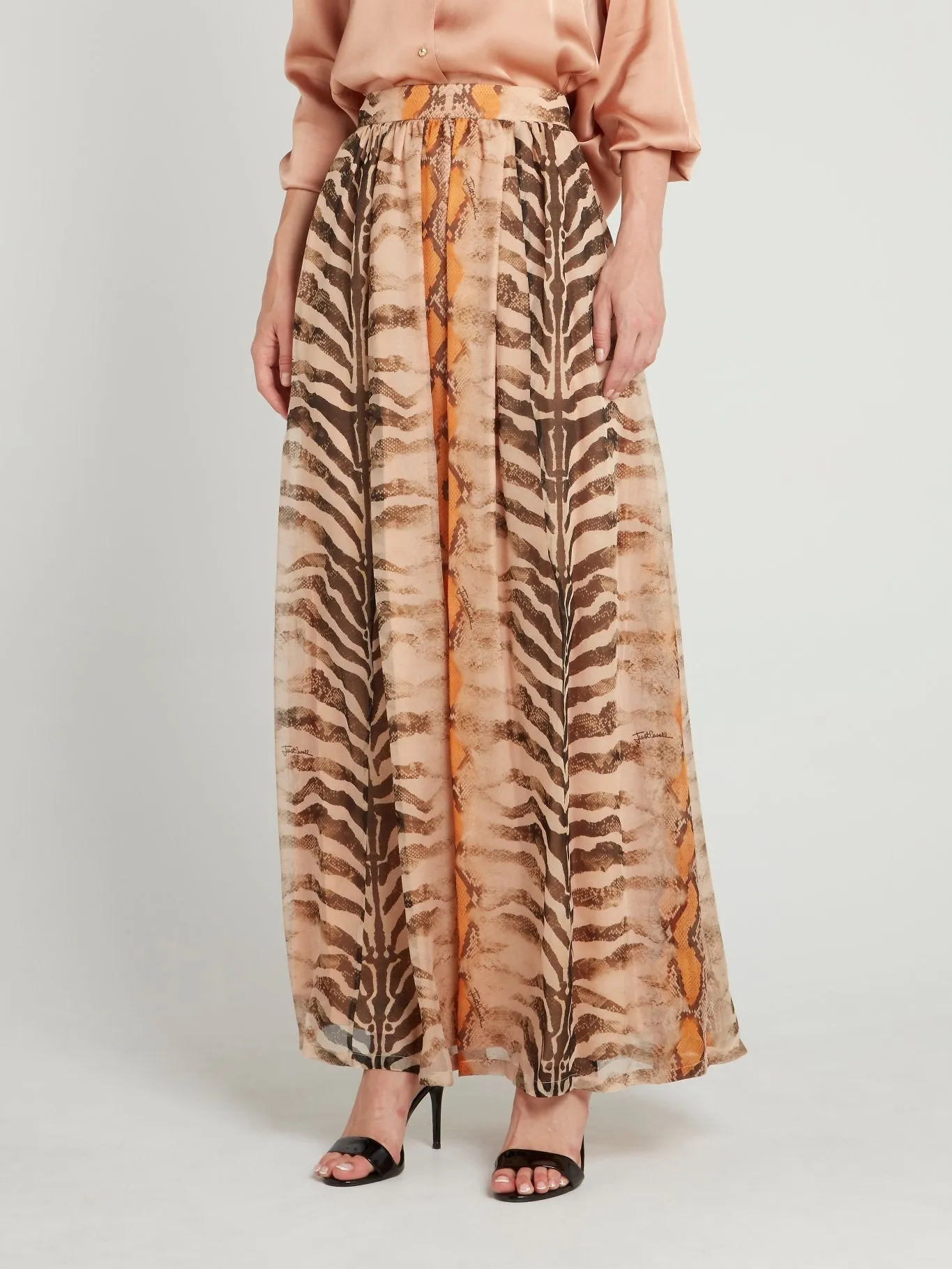 Beige Animal Print Silk Skirt