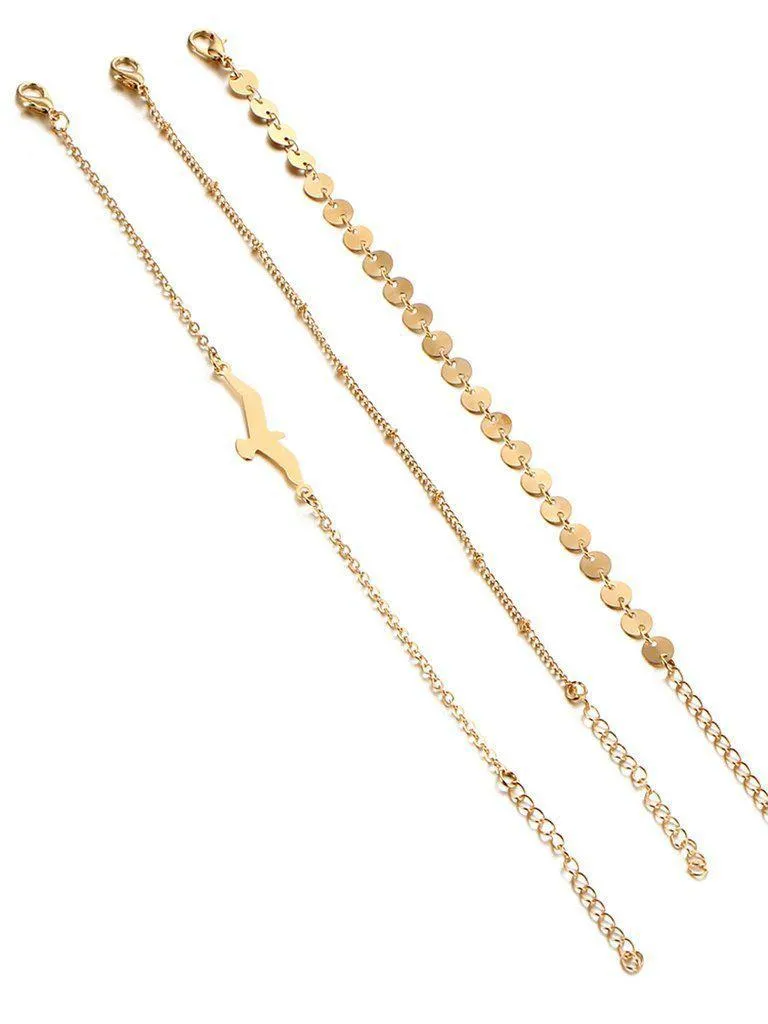 Bird & Sequin Design Chain Bracelet Set