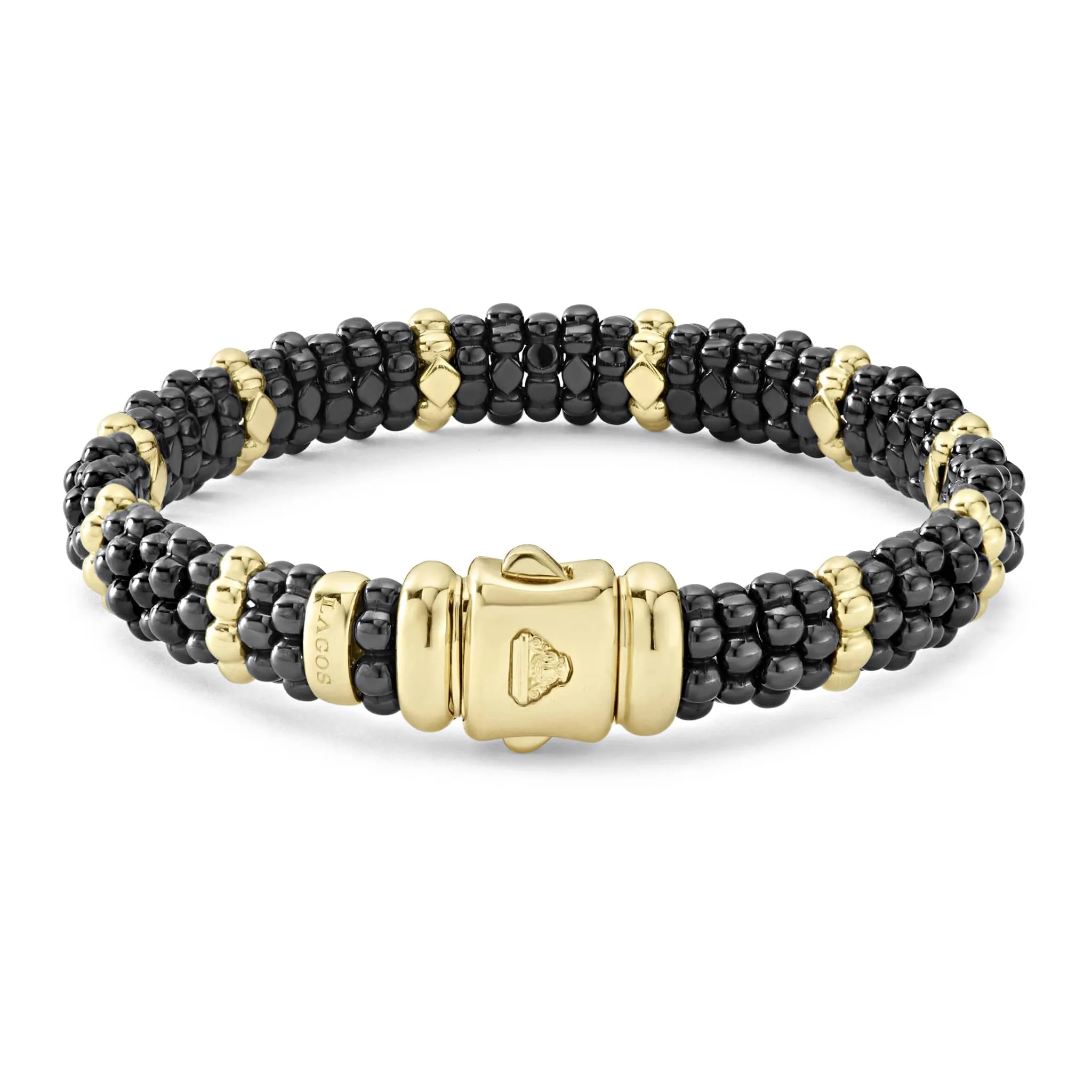 Black Caviar 18K Gold Station Ceramic Beaded Bracelet | 9mm