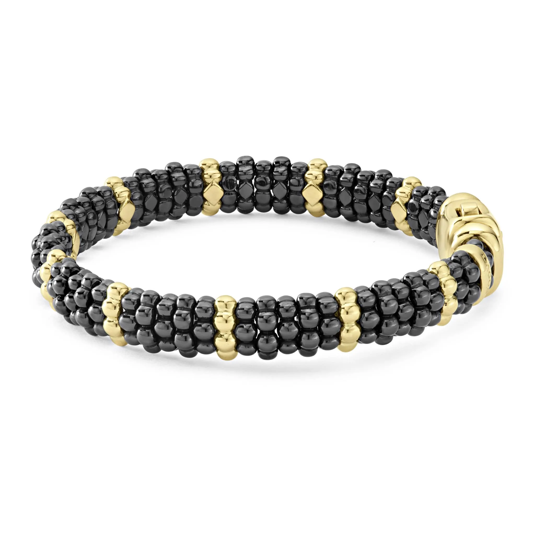 Black Caviar 18K Gold Station Ceramic Beaded Bracelet | 9mm
