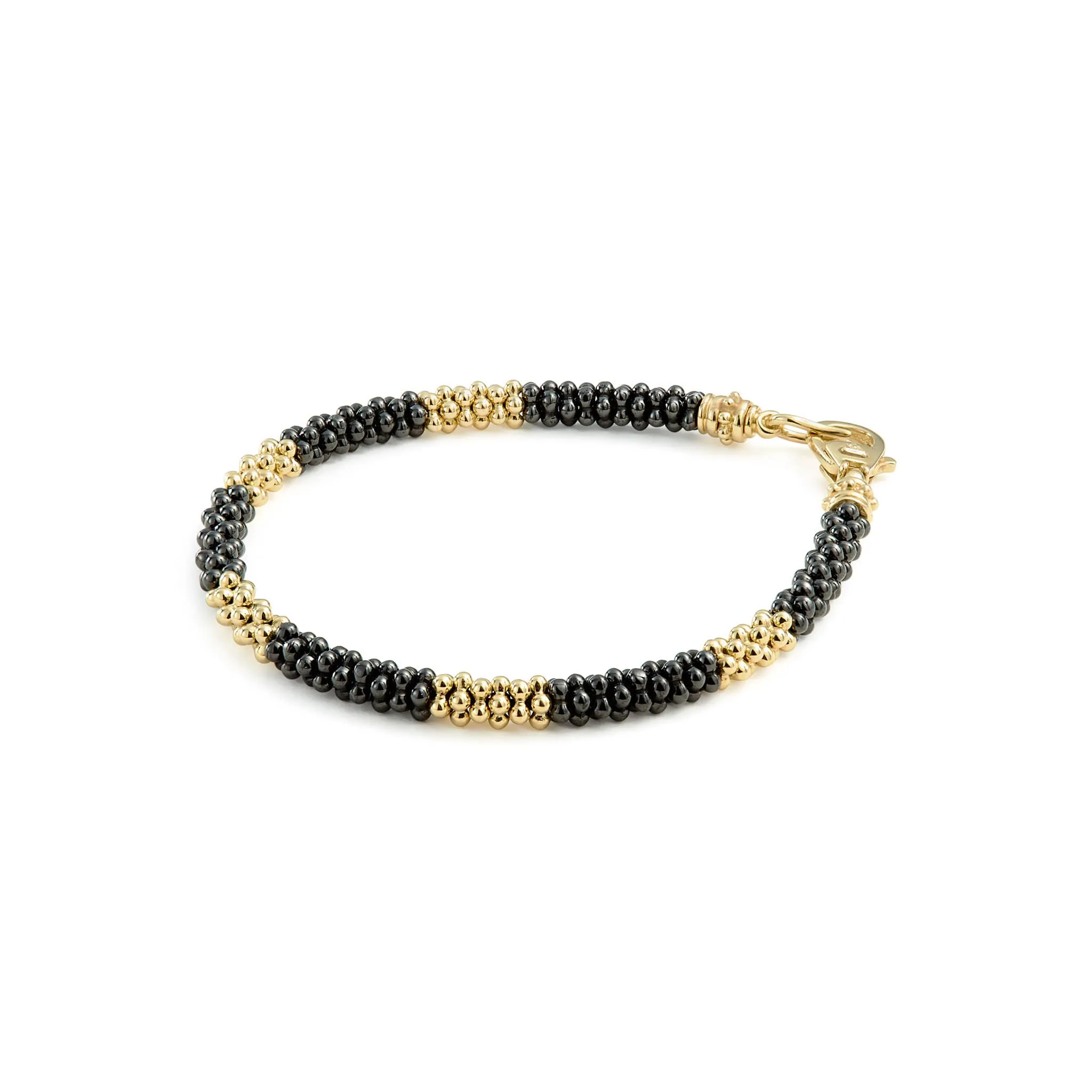 Black Caviar Five Large 18K Gold Station Ceramic Beaded Bracelet | 5mm