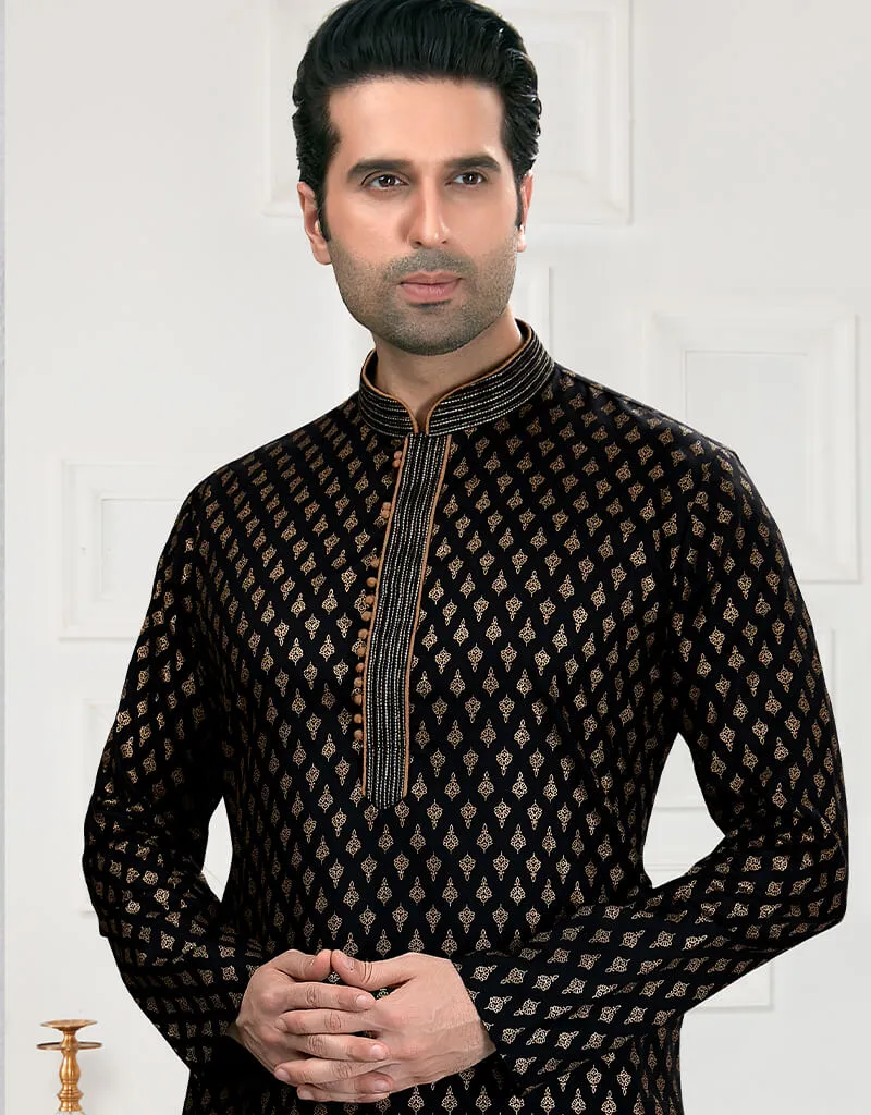 Black Kurta Cotton Printed Chudidar