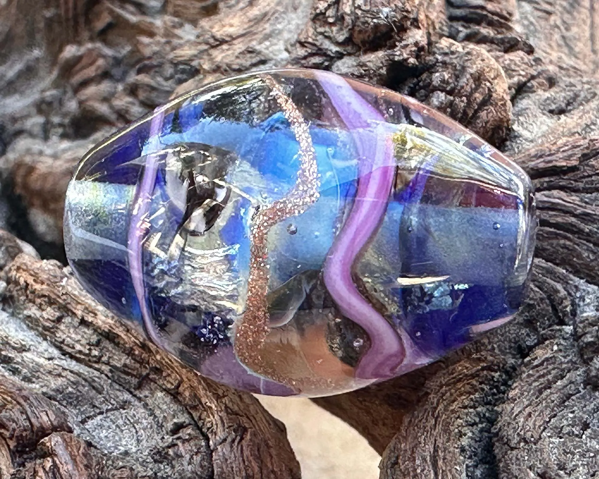 Blue Spiral Lampwork Focal Bead SRA
