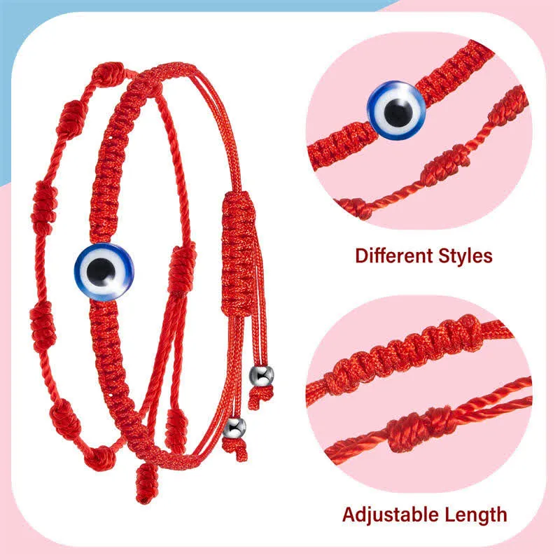 Buddha Stones 4Pcs Evil Eye Seven Knot Red String Protection Bracelet