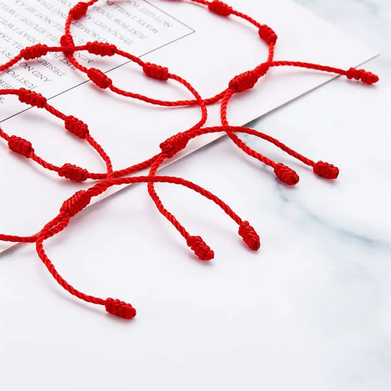 Buddha Stones 4Pcs Evil Eye Seven Knot Red String Protection Bracelet