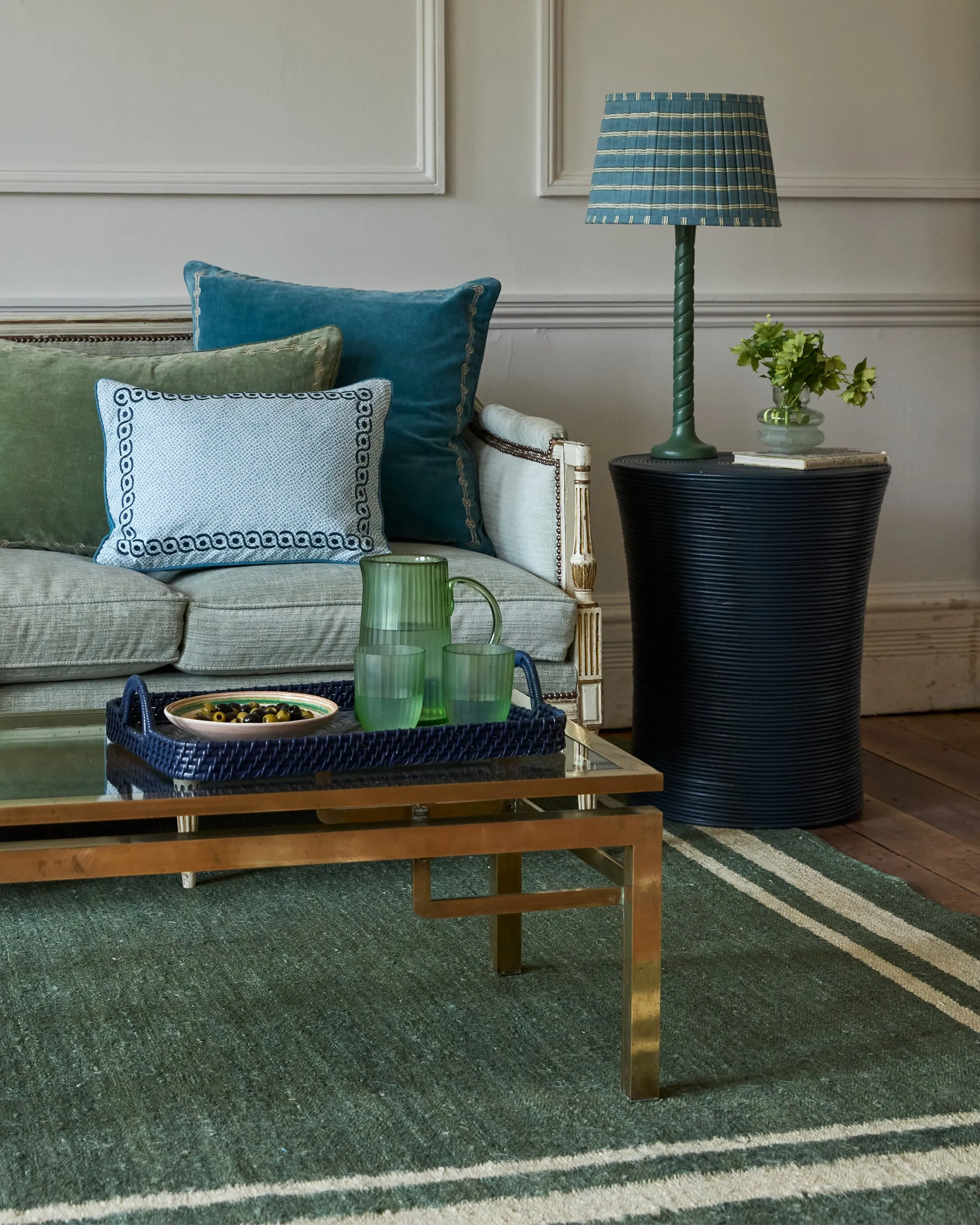Calcada Embroidered Cushion - Blue