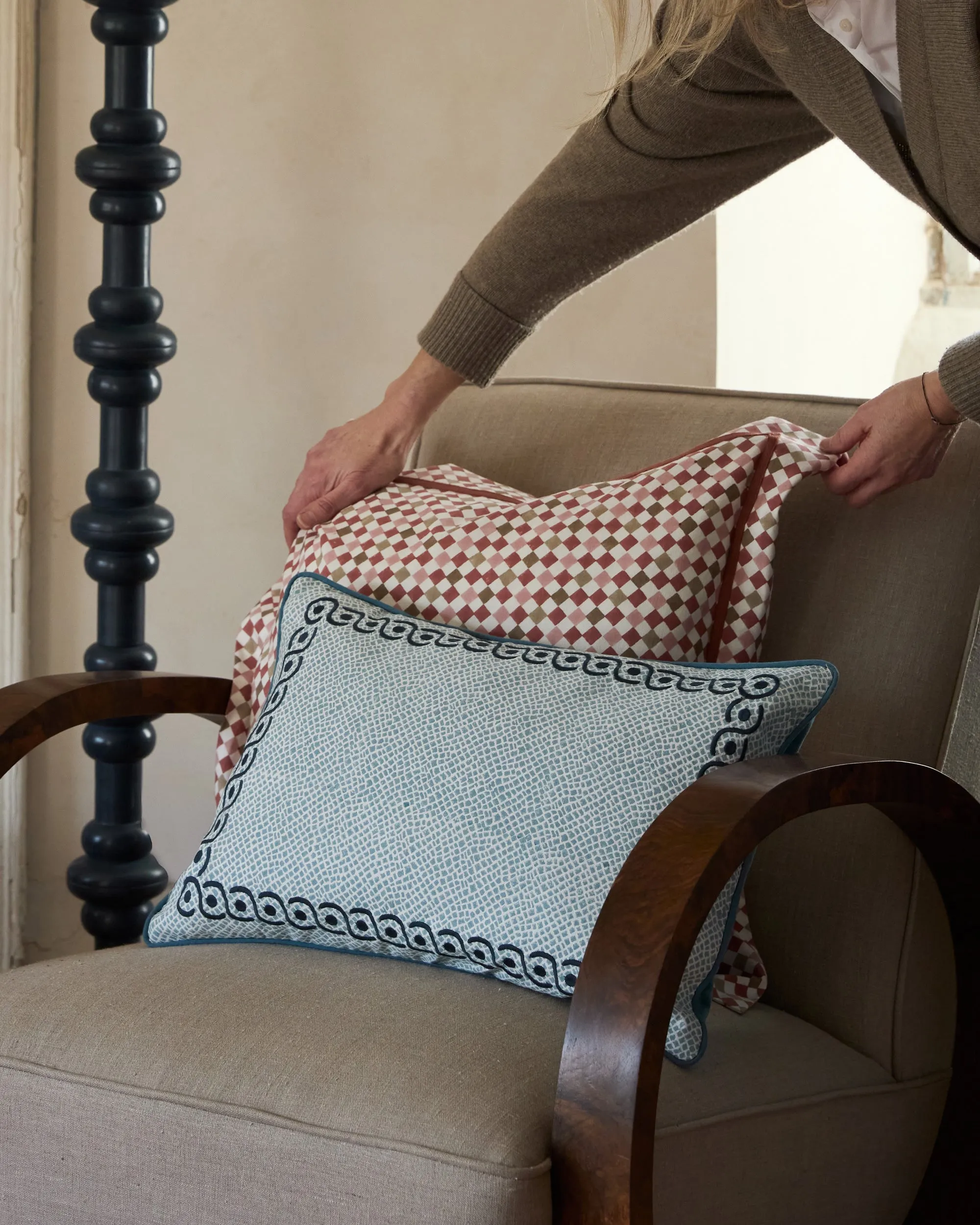 Calcada Embroidered Cushion - Blue