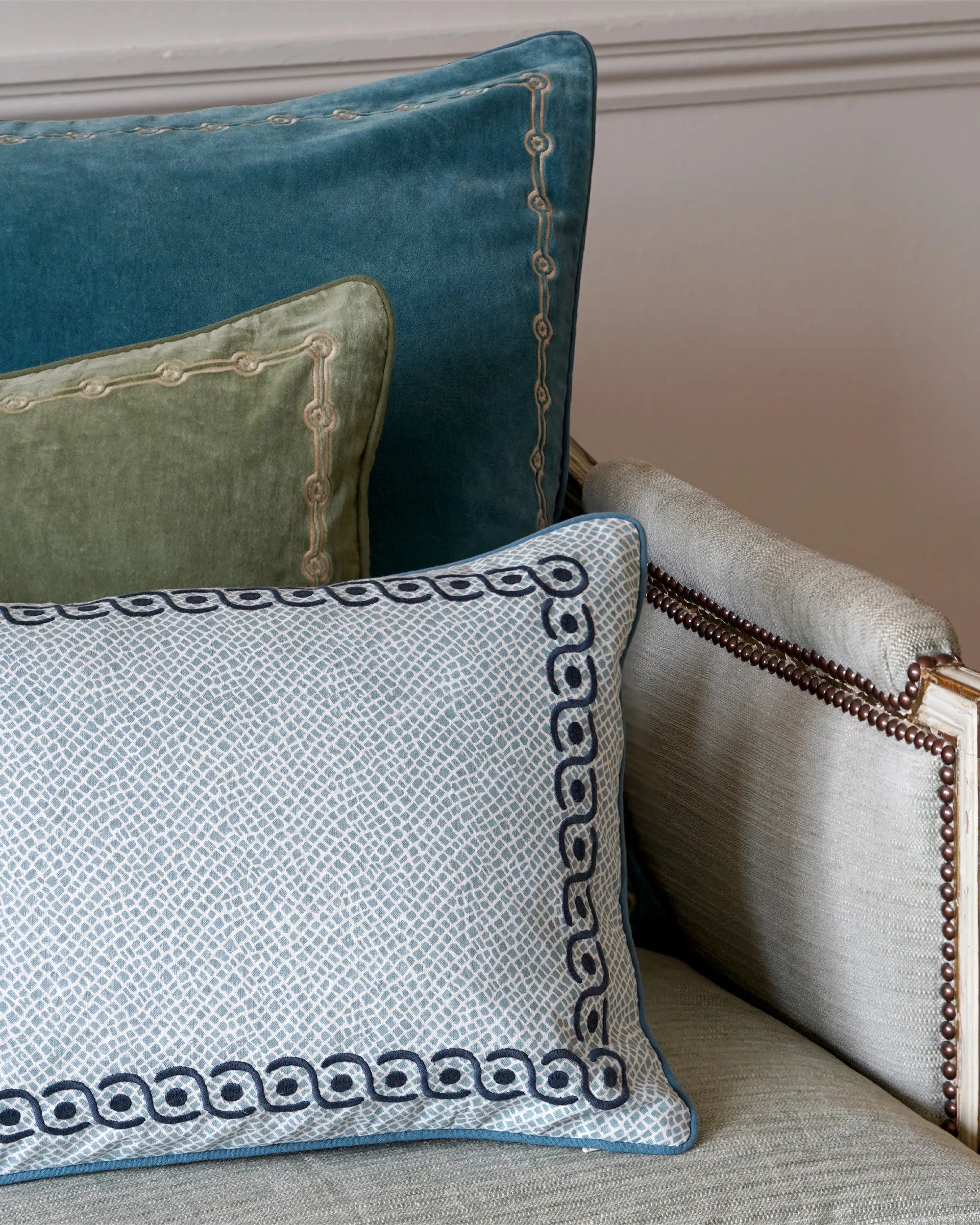 Calcada Embroidered Cushion - Blue