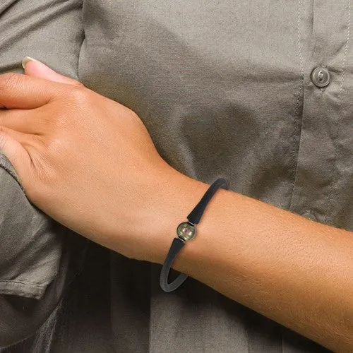 Chisel Stainless Steel 10-11mm Black Tahitian Pearl Black Silicone Bracelet with Hidden Clasp