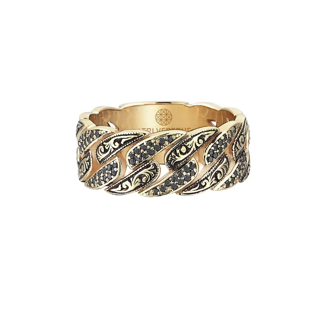 Classic Pave Chain Ring - Solid Gold
