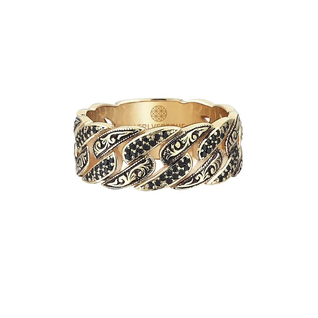 Classic Pave Chain Ring - Solid Gold