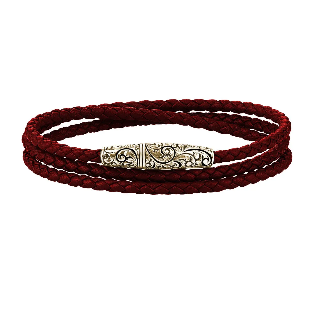 Classic Wrap Leather Bracelet - Solid Yellow Gold