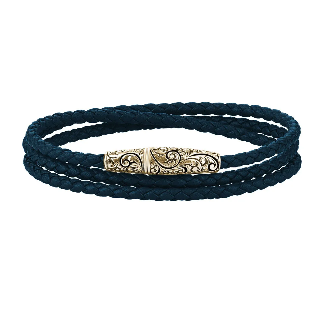 Classic Wrap Leather Bracelet - Solid Yellow Gold