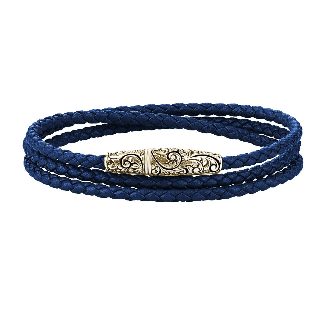 Classic Wrap Leather Bracelet - Solid Yellow Gold