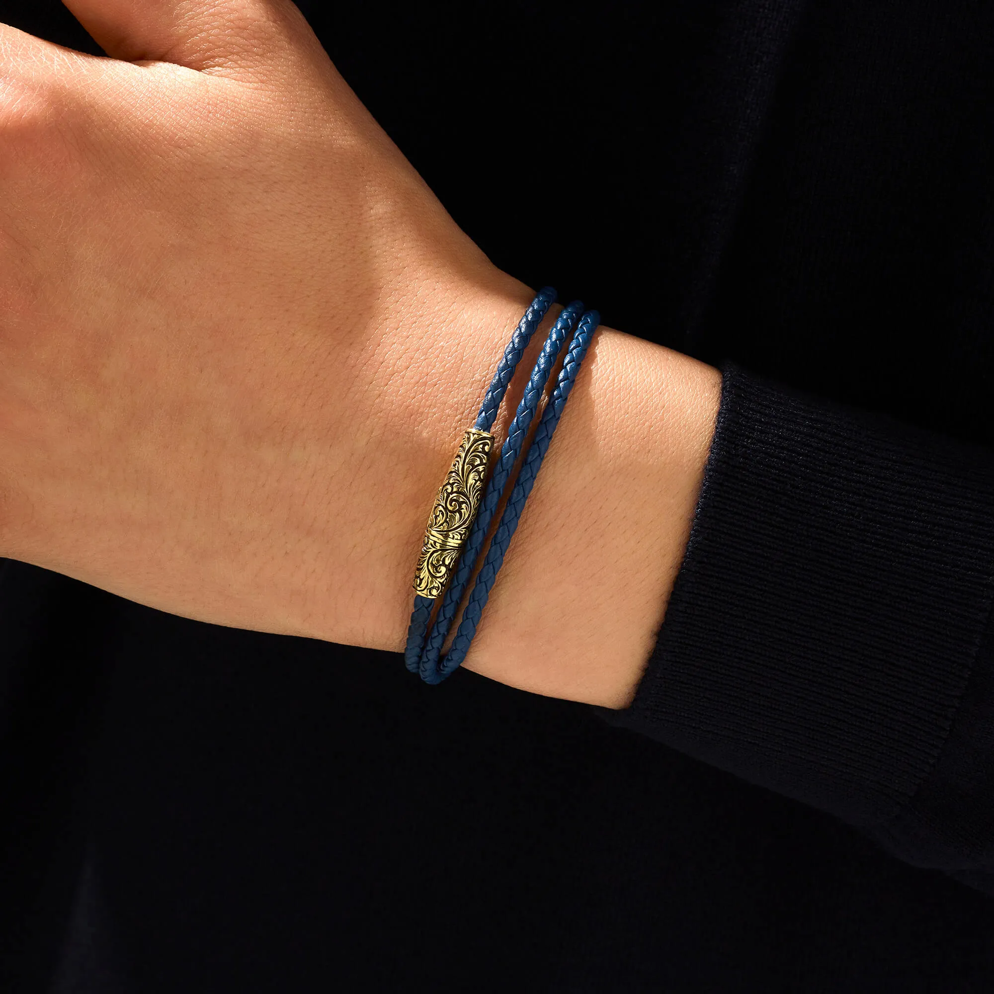 Classic Wrap Leather Bracelet - Solid Yellow Gold