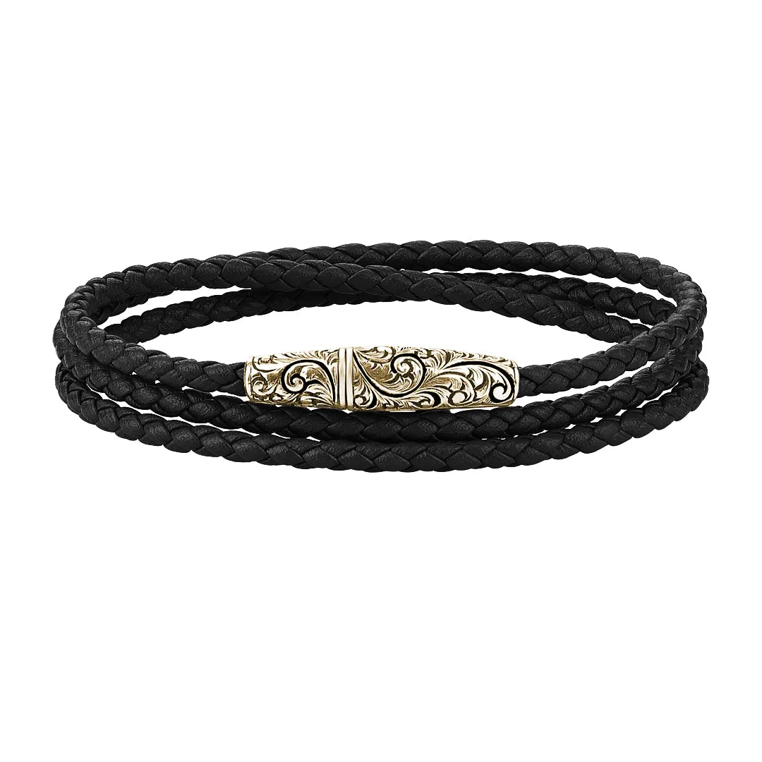 Classic Wrap Leather Bracelet - Solid Yellow Gold