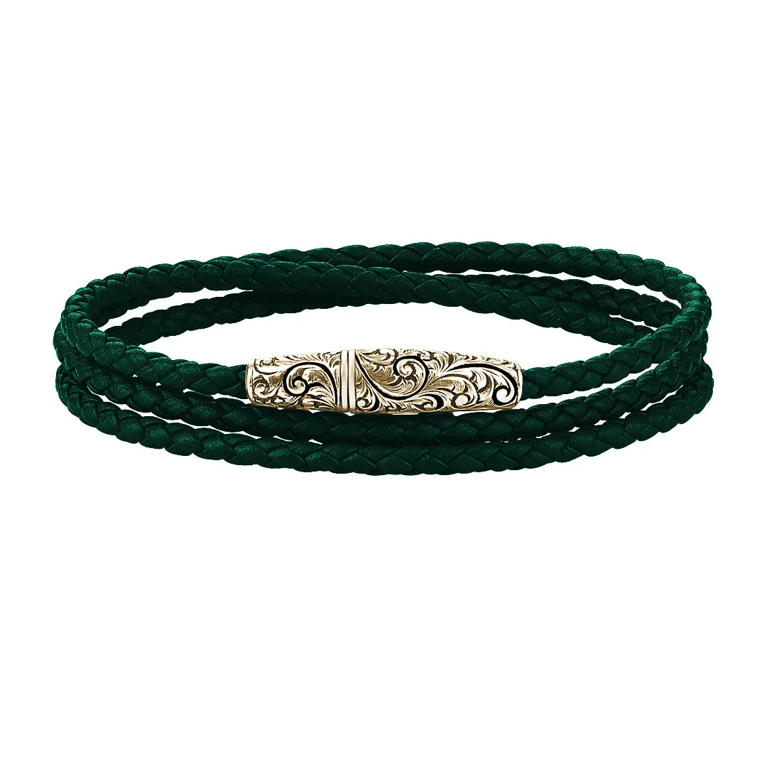 Classic Wrap Leather Bracelet - Solid Yellow Gold