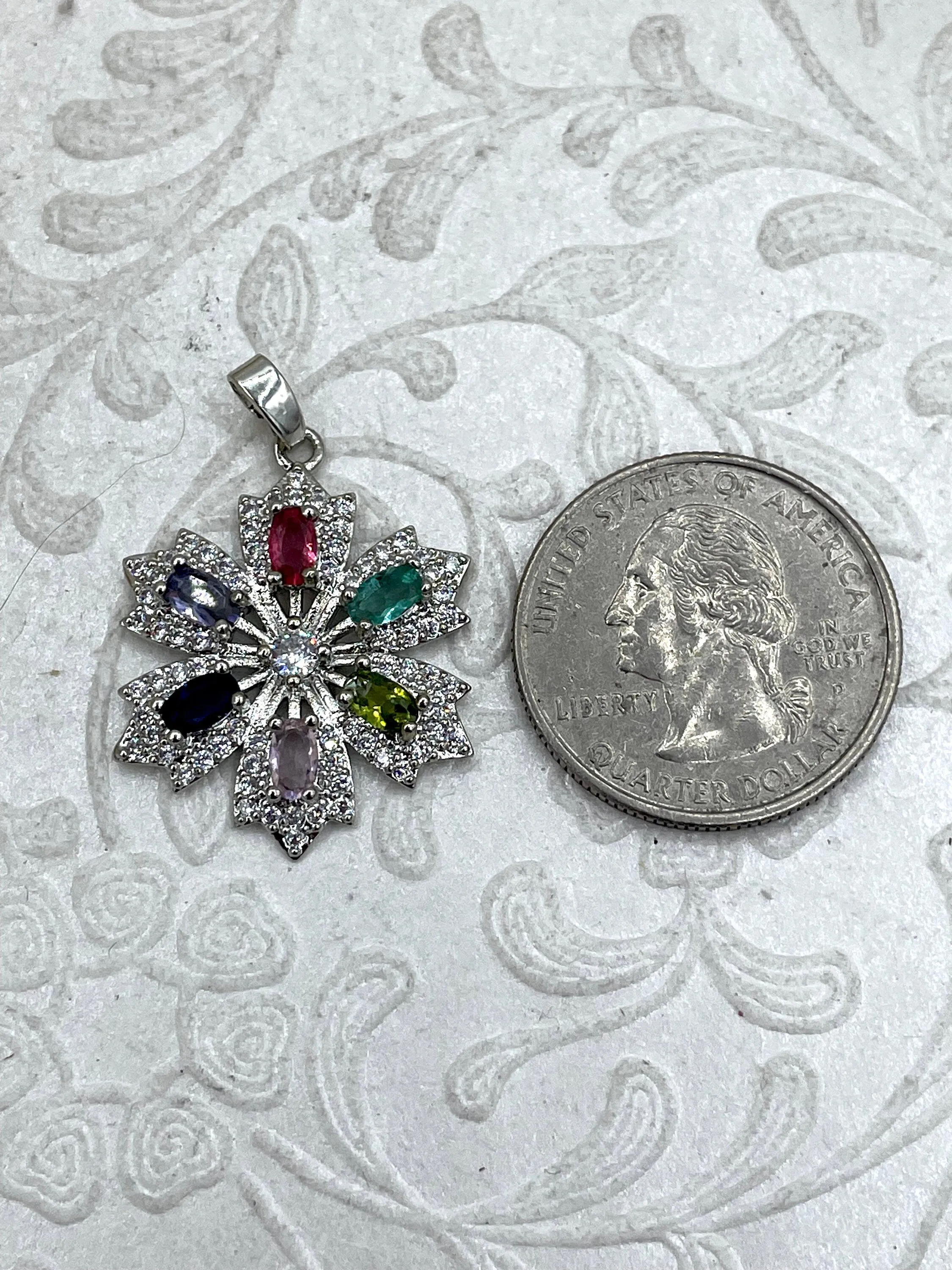 CZ Micro PAVE Flower Shape Charms, Colorful Cubic Zirconia Flower Charms, Multicolor CZ Flower Charms, Gold or Silver Plated, Fast Ship