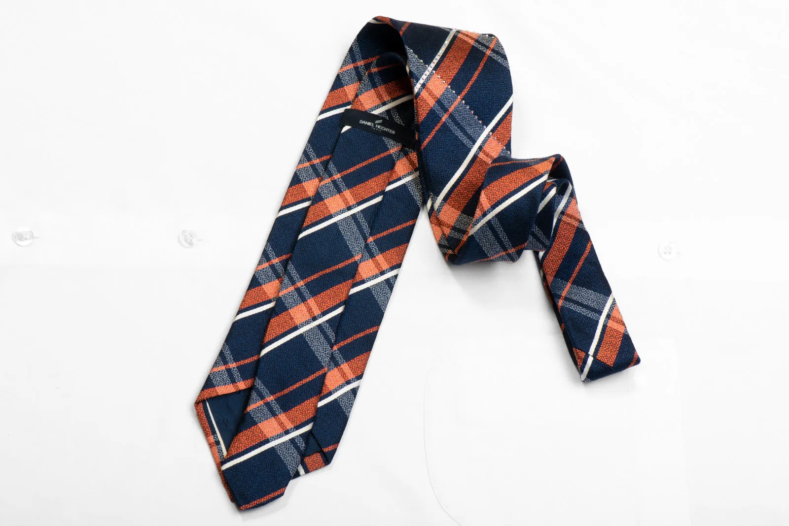 Daniel Hechter Rhinestone Silk Necktie Orange Navy Plaids