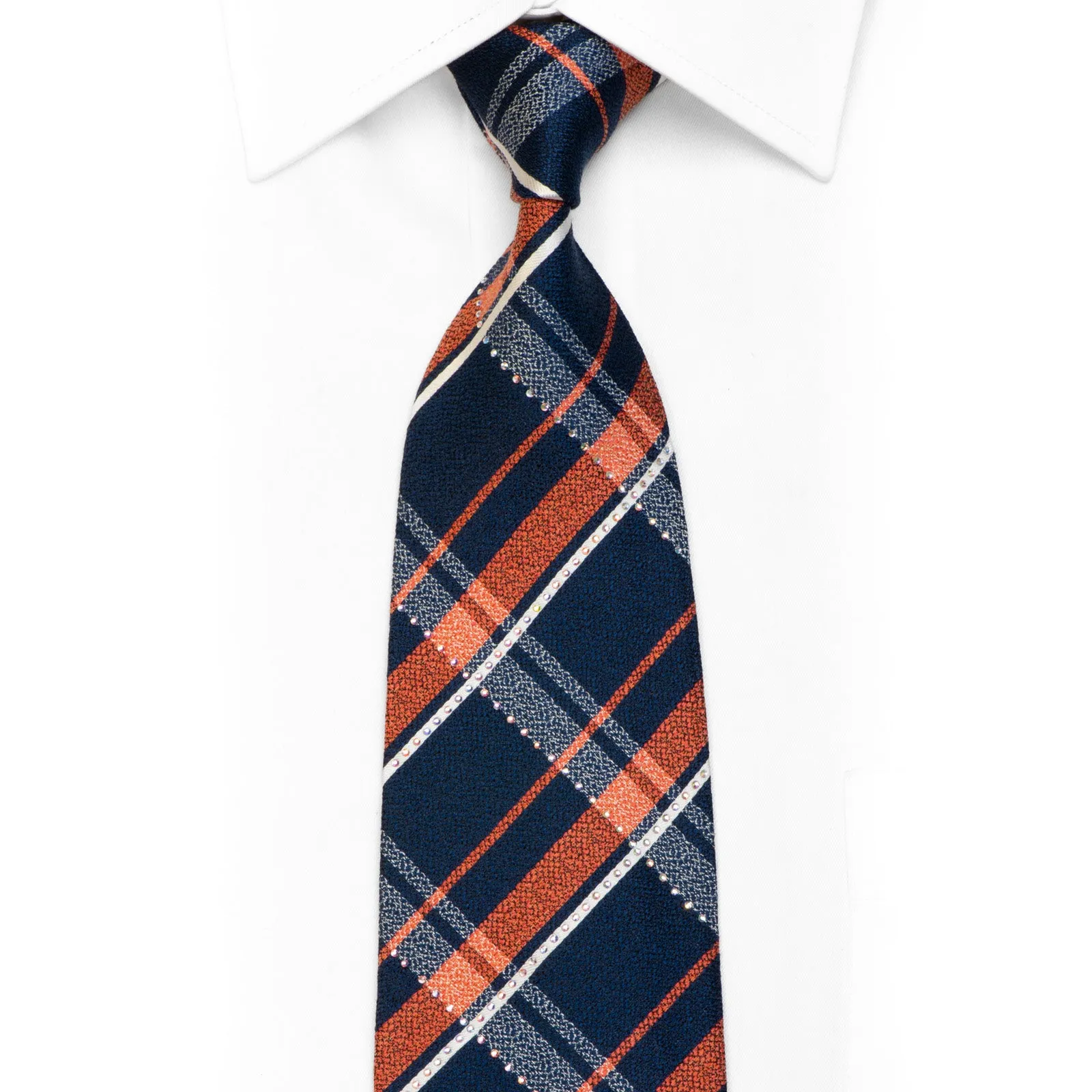 Daniel Hechter Rhinestone Silk Necktie Orange Navy Plaids