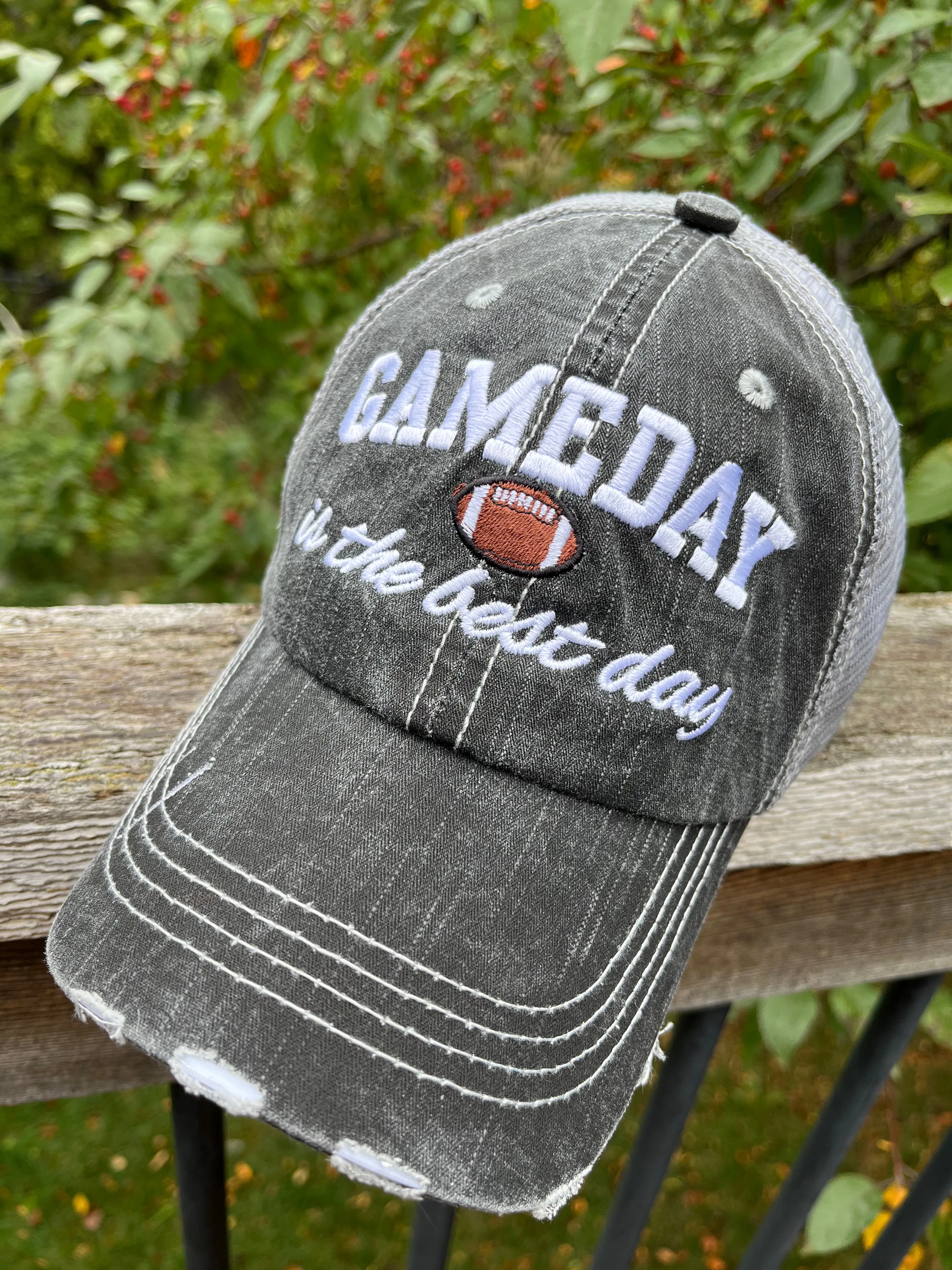 Gameday is the best day Football Gray embroidered distressed unisex trucker cap Sports NFL Super Bowl Team Coach Football mom Tailgating