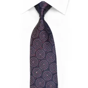 Giorgio Ferri Rhinestone Silk Necktie Geometric Circles On Navy