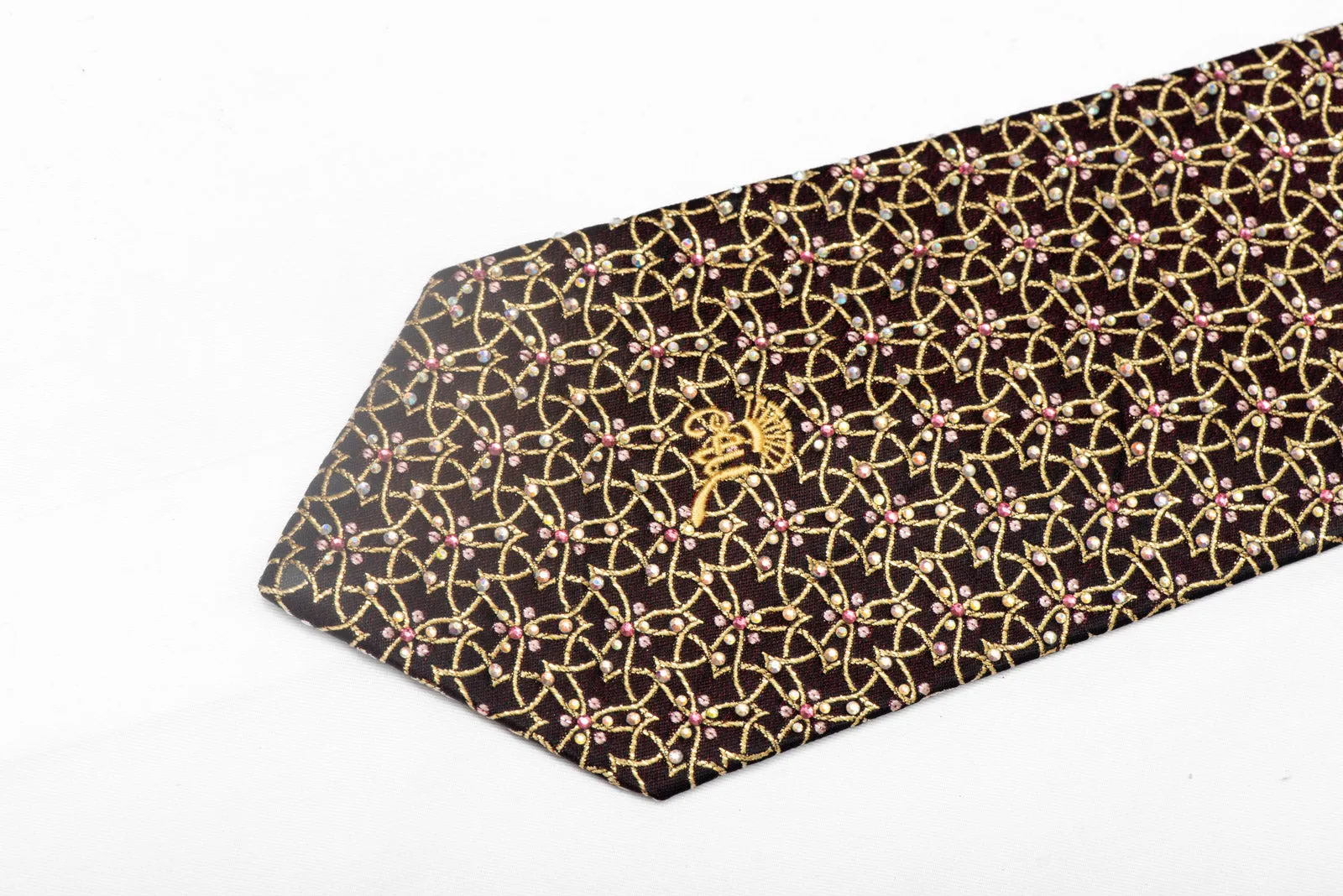 Gold Trellis On Black Silk Rhinestone Tie With Gold Sparkles
