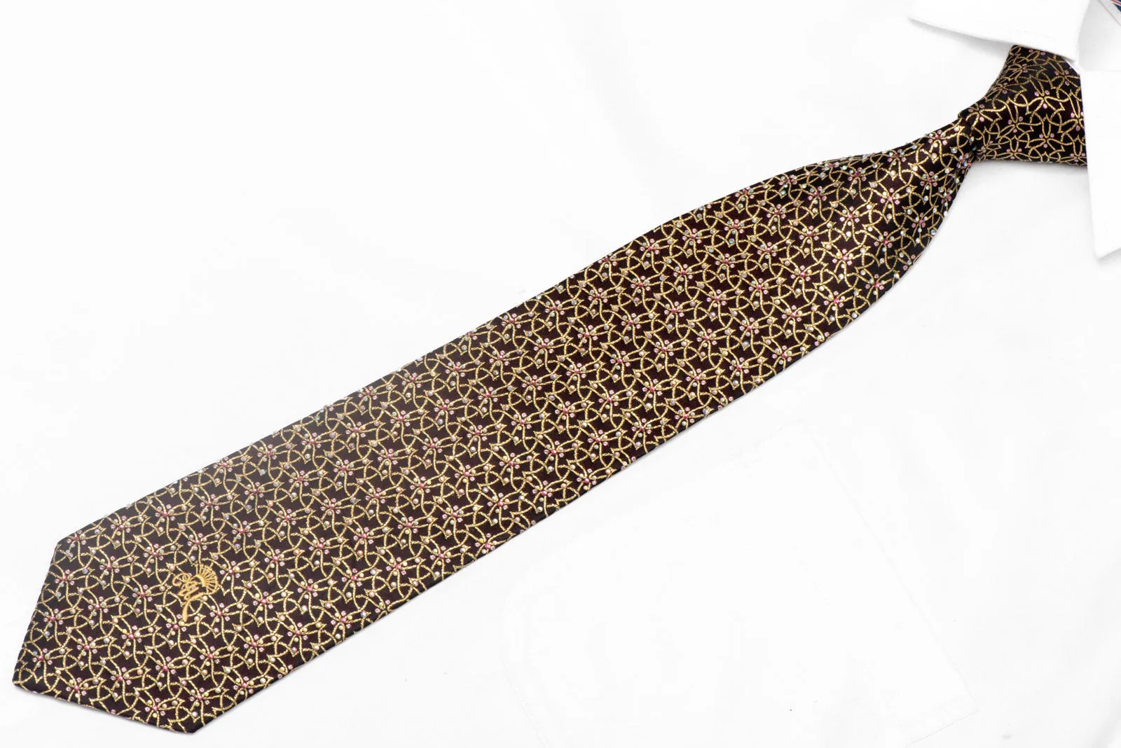 Gold Trellis On Black Silk Rhinestone Tie With Gold Sparkles