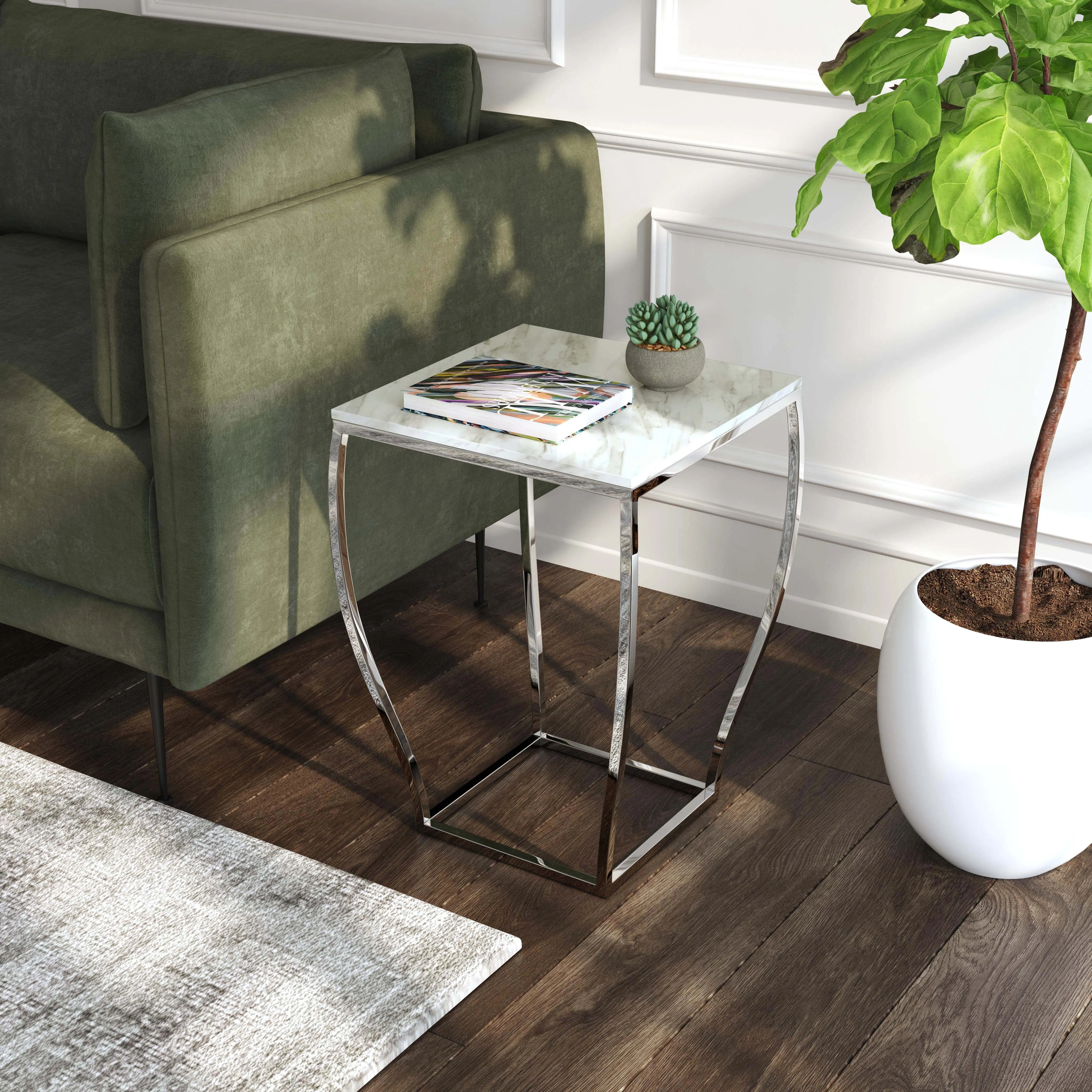 Haley Marble & Metal End Table in Silver  5278220