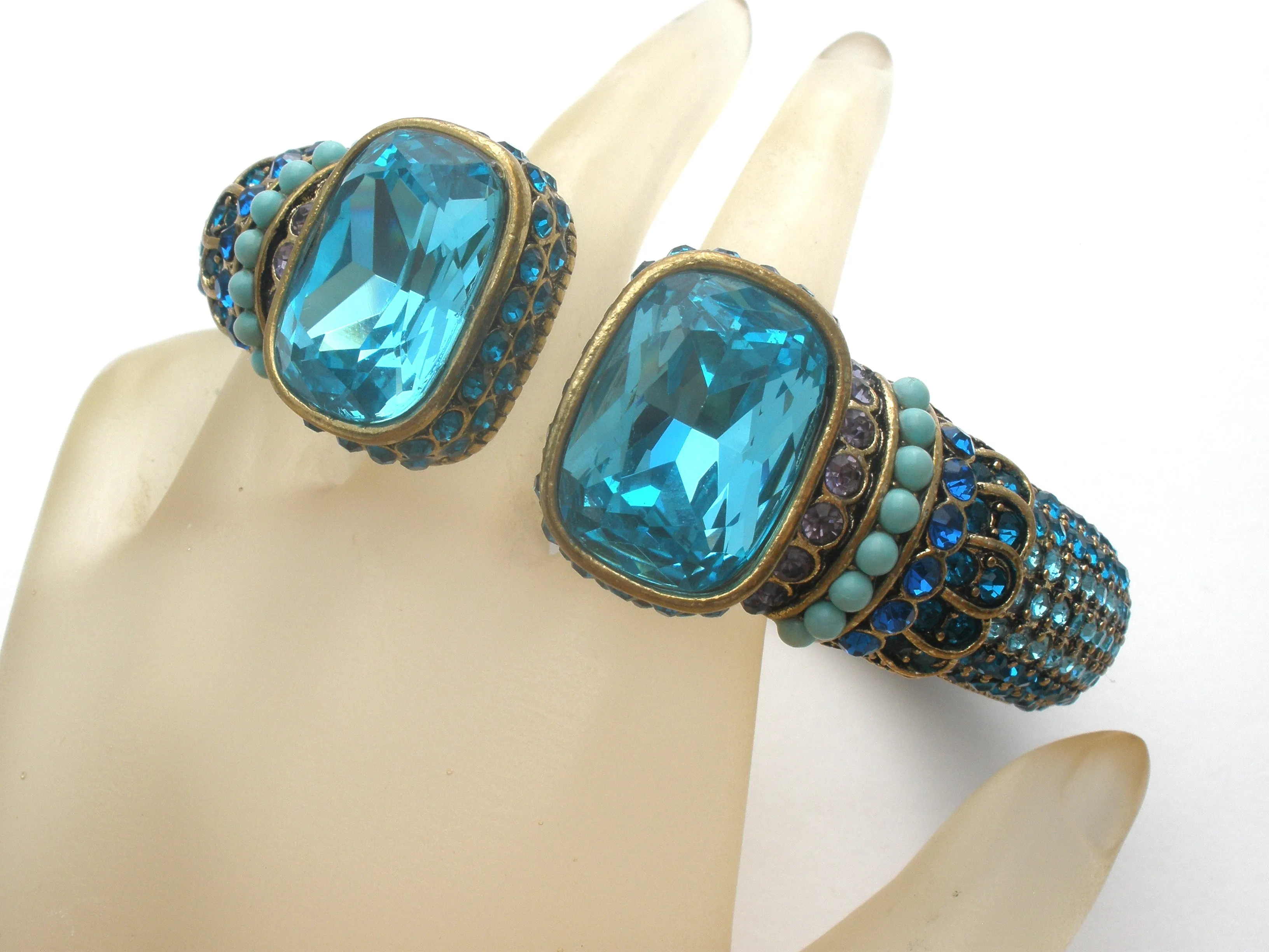 Heidi Daus Blue Crystal Clamper Bangle Bracelet