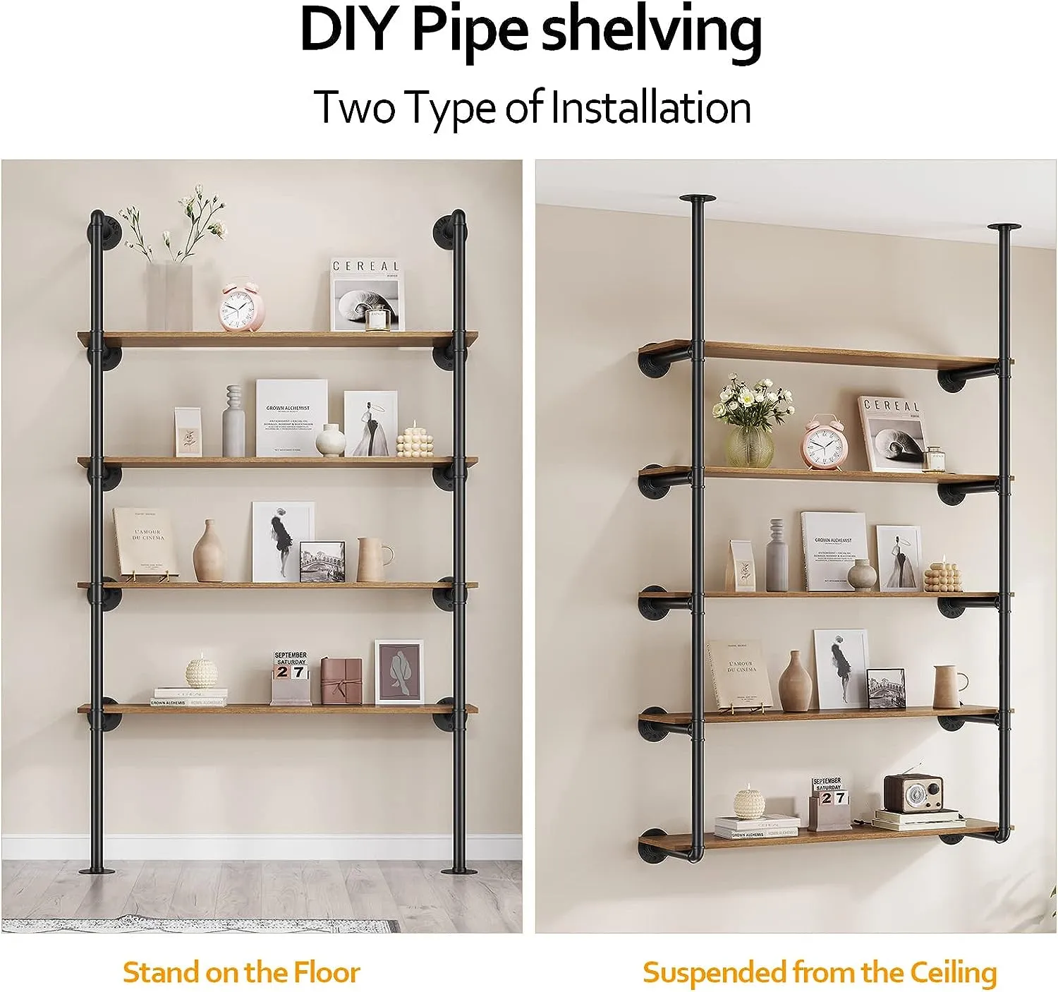 Industrial Iron Pipe DIY Shelf - 5 Tier
