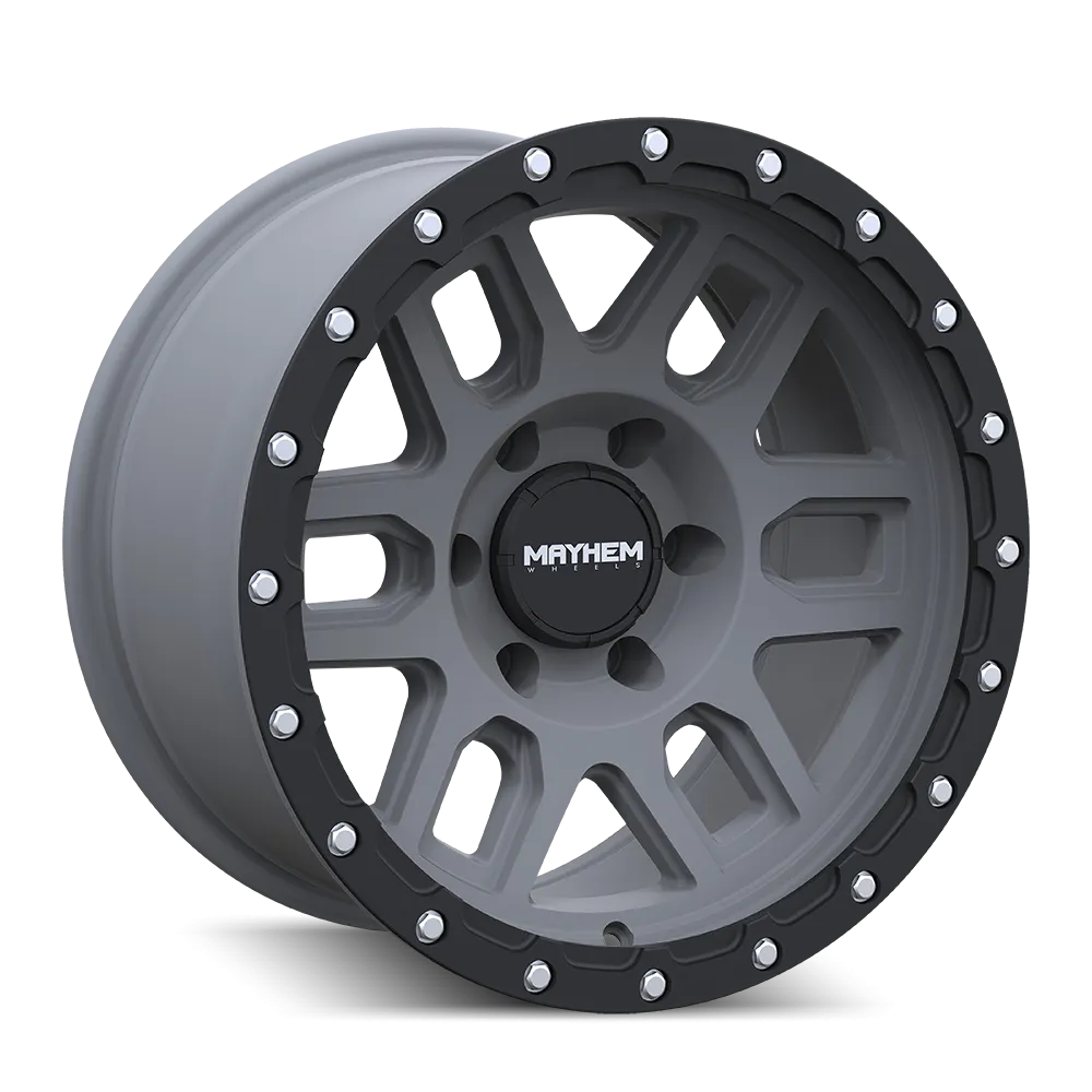 MAYHEM 8304 | MATTE GUNMETAL W/ MATTE BLACK LIP | 6x139.7 | 17x9 | -12mm
