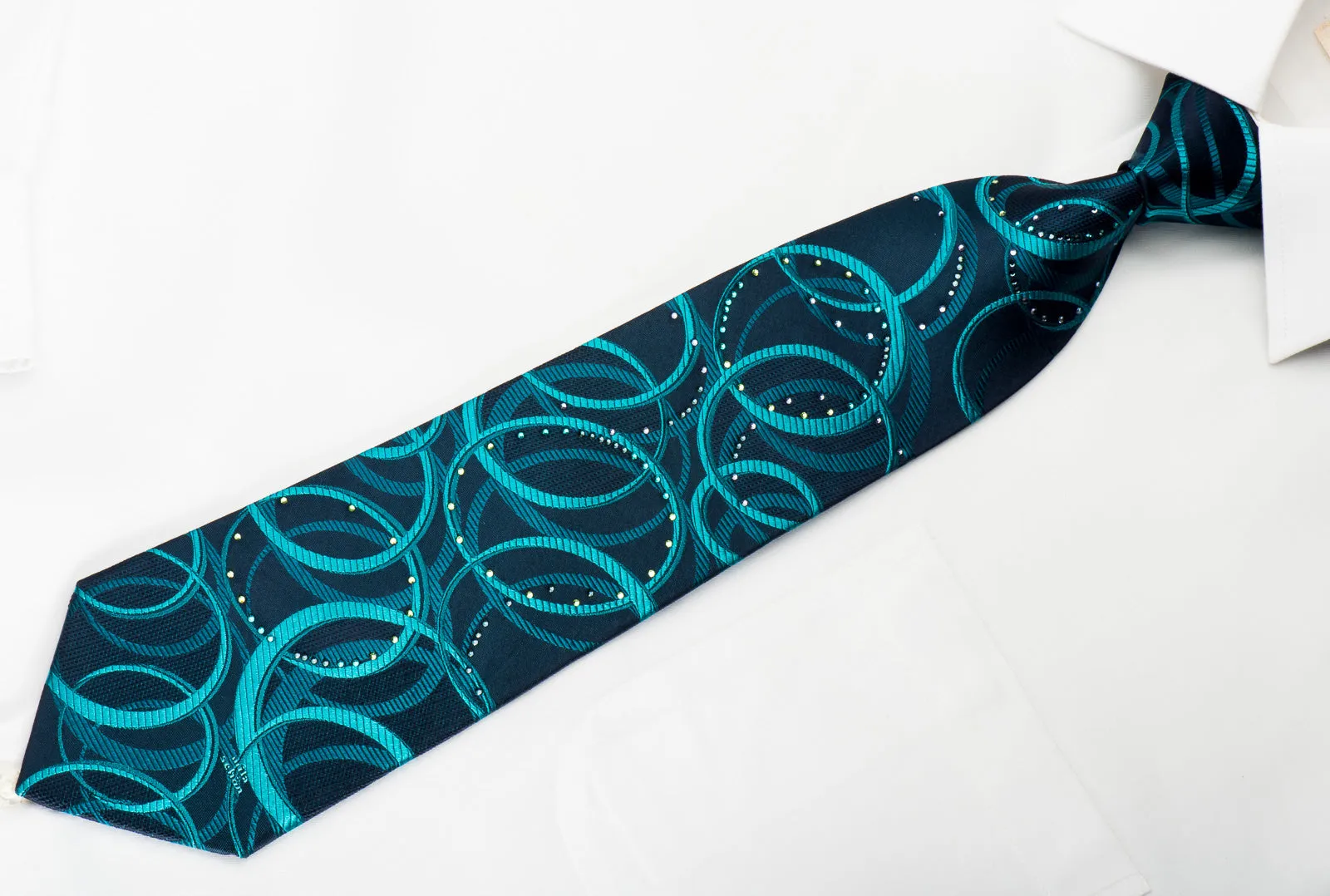 Mila Schon Silk Tie Ovals On Turquoise With Rhinestones