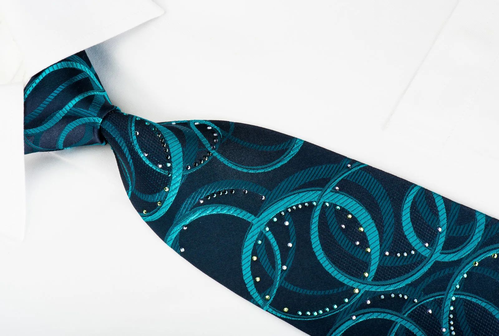Mila Schon Silk Tie Ovals On Turquoise With Rhinestones