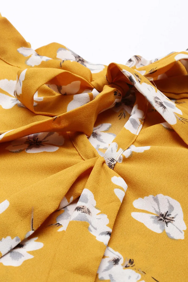 Mustard Georgette Floral Printed Regular Top