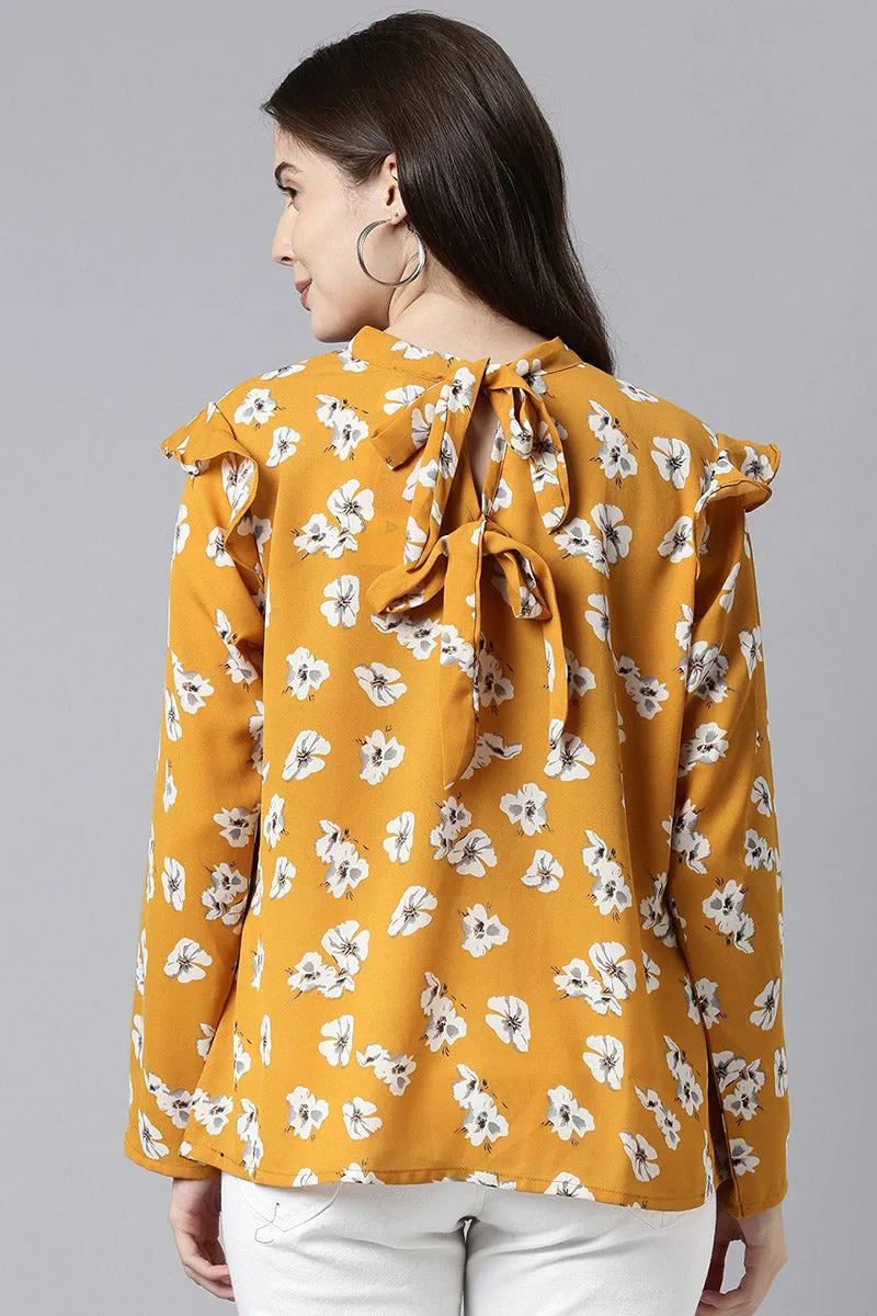 Mustard Georgette Floral Printed Regular Top