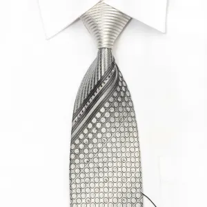 Paul Major Men's Rhinestone Silk Necktie Geometric & Striped On Silver White With Sparkles