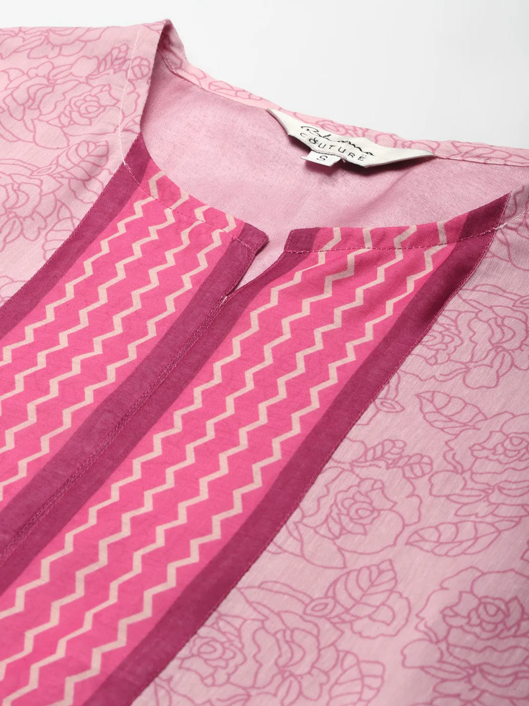 Pink Floral Printed Floral Chanderi Silk Anarkali Kurta With Dupatta