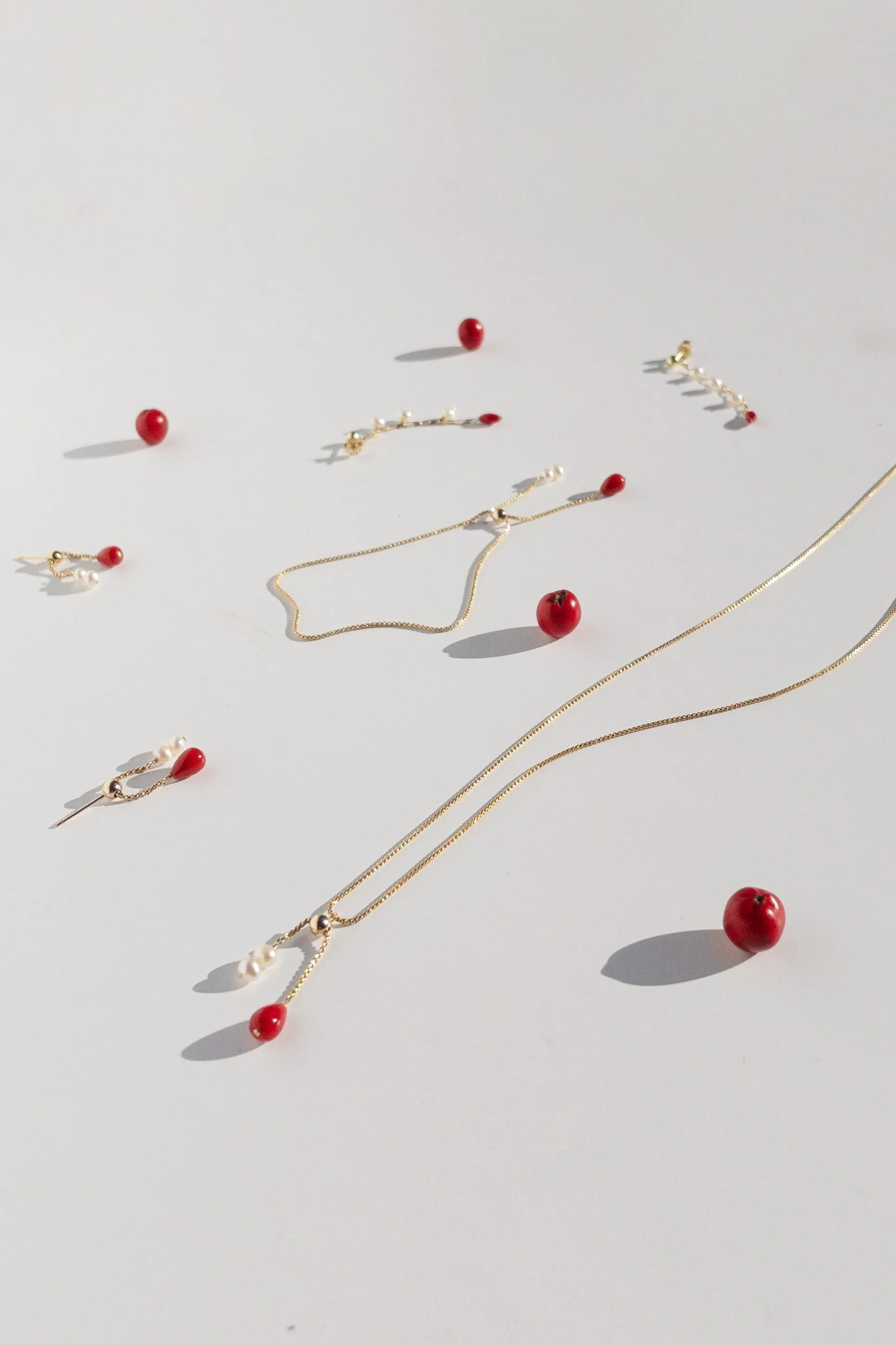 Red Coral Bracelet with Freshwater Pearls and Adjustable Gold-filled Chain