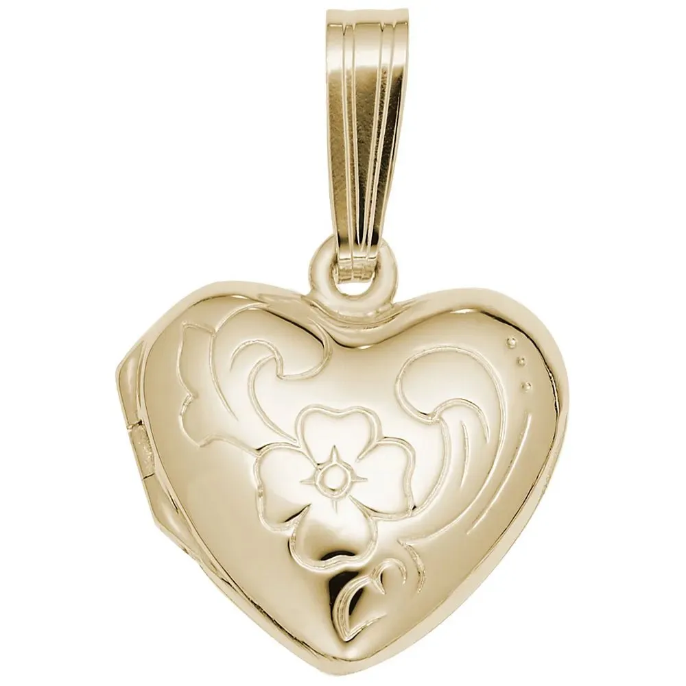 Rembrandt Charms - Heart with Flower Design Locket Charm - 8605