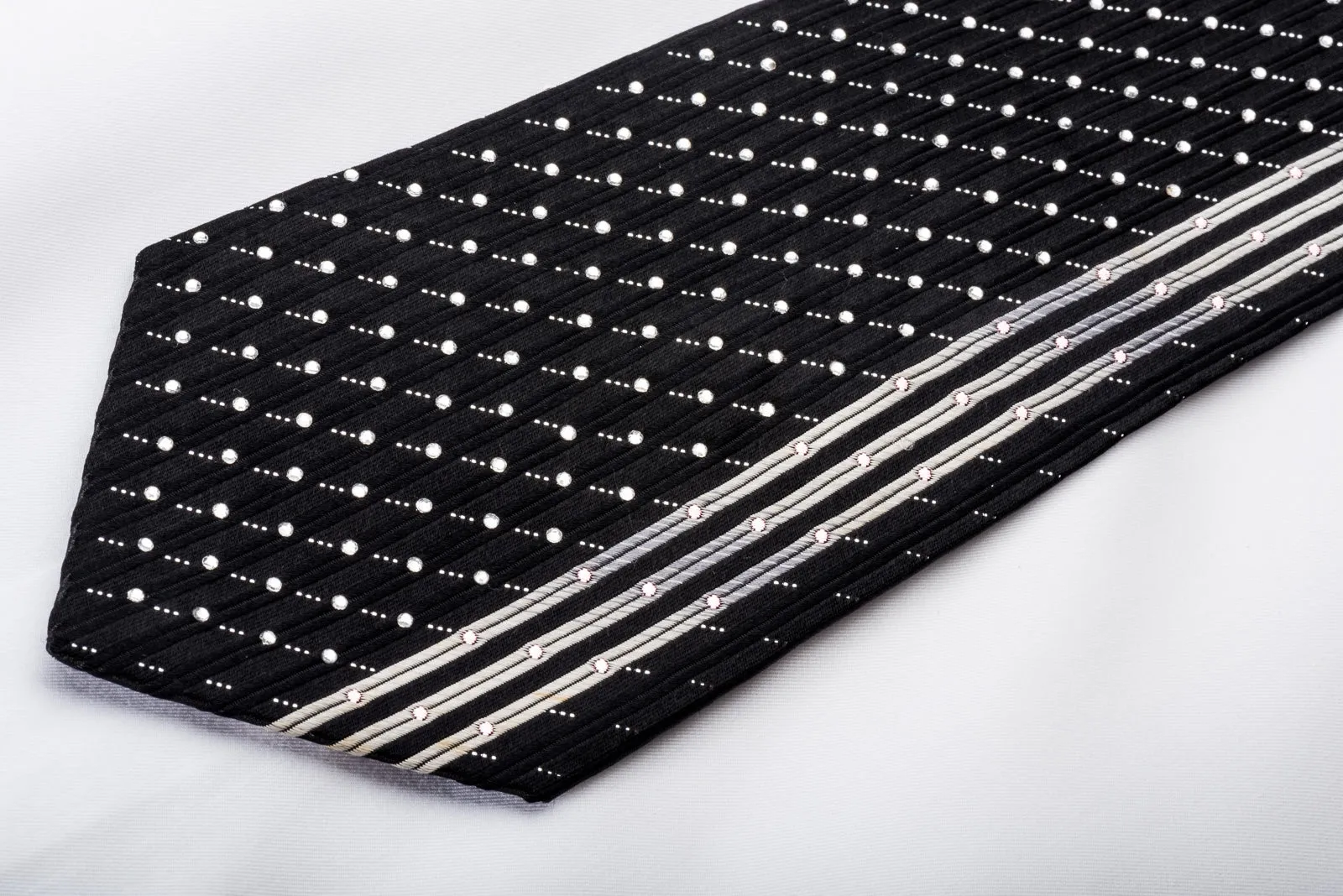 Remizio Men's Black Silk Rhinestone Tie With Silver Sparkles